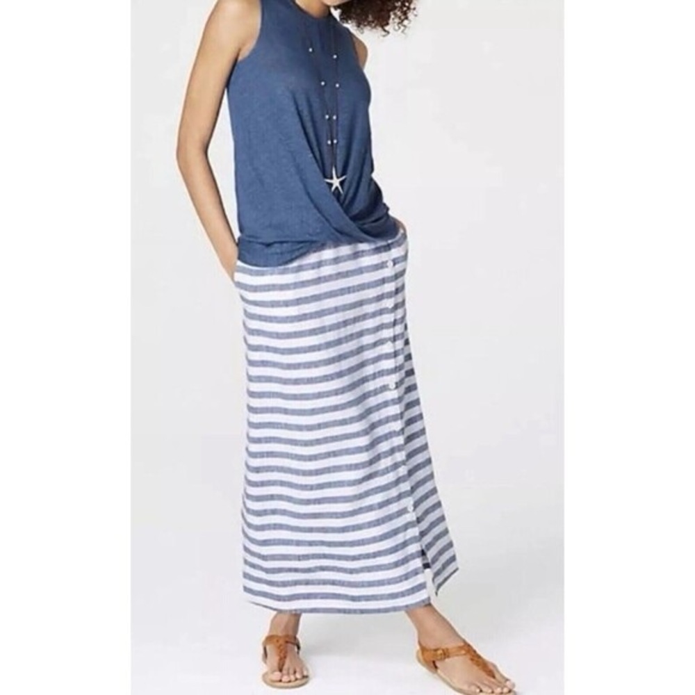 J. Jill Love Linen Seaside Blue & White Stripe Button Front Maxi Skirt Size: M